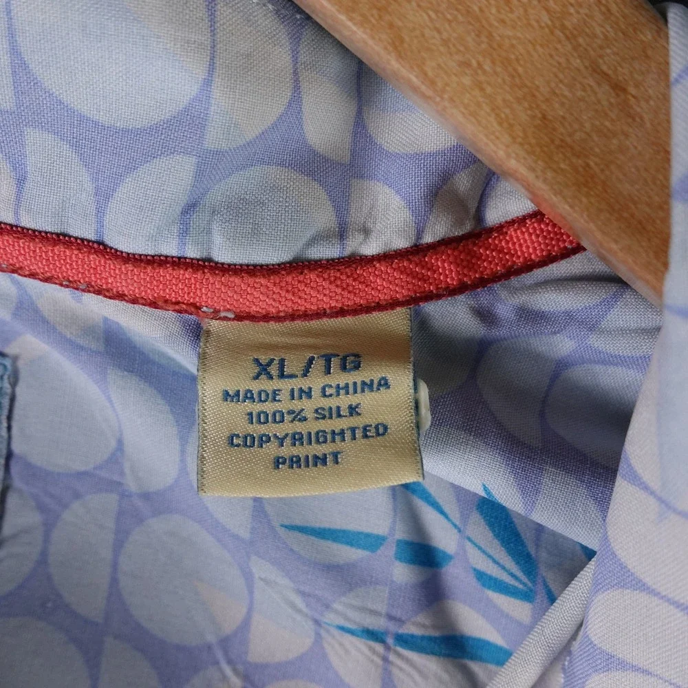 Tommy Bahama Mens XL Silk Island Modern Fit Palm Geometric Print Shirt Blue